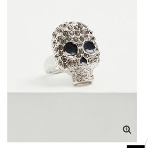 🆕 PLUS SIZE SILVER-TONE RHINESTONE PAVE OVERSIZED SKULL RING